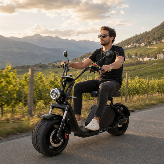 E-Chopper SUV 3.0 in Schwarz, unterwegs in der Schweiz