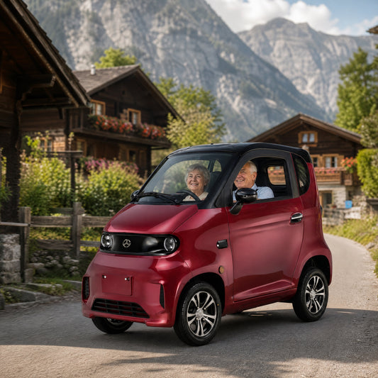 Seniorenmobil Eco Mini in Bordeauxrot, unterwegs in der Schweiz